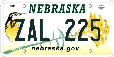 NE license plate ZAL225