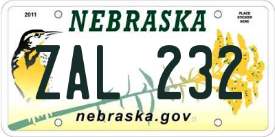 NE license plate ZAL232