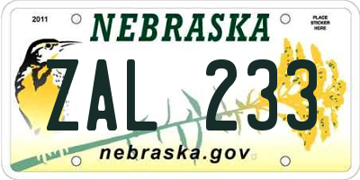 NE license plate ZAL233