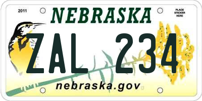 NE license plate ZAL234