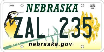 NE license plate ZAL235
