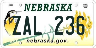 NE license plate ZAL236