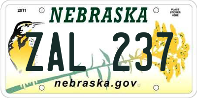 NE license plate ZAL237