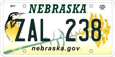NE license plate ZAL238