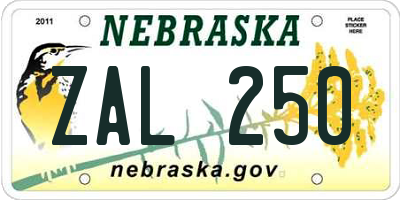 NE license plate ZAL250