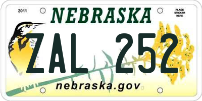 NE license plate ZAL252