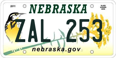 NE license plate ZAL253