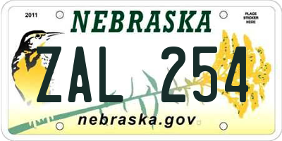 NE license plate ZAL254