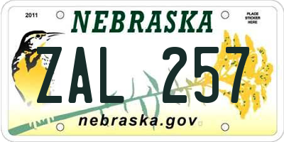 NE license plate ZAL257
