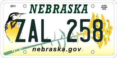 NE license plate ZAL258