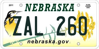 NE license plate ZAL260