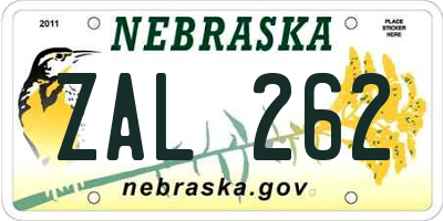 NE license plate ZAL262