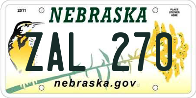 NE license plate ZAL270
