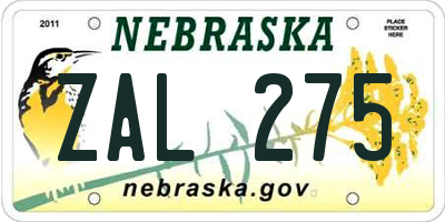 NE license plate ZAL275