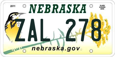 NE license plate ZAL278