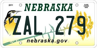 NE license plate ZAL279