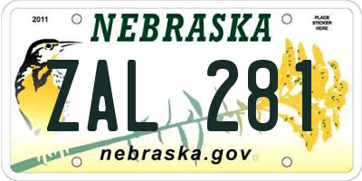 NE license plate ZAL281