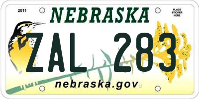 NE license plate ZAL283