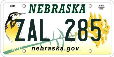 NE license plate ZAL285