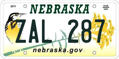 NE license plate ZAL287