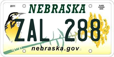 NE license plate ZAL288
