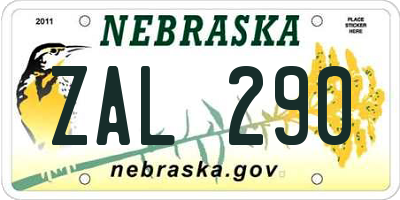 NE license plate ZAL290