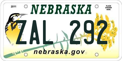 NE license plate ZAL292