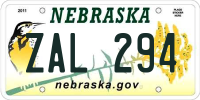 NE license plate ZAL294