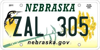 NE license plate ZAL305
