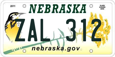 NE license plate ZAL312