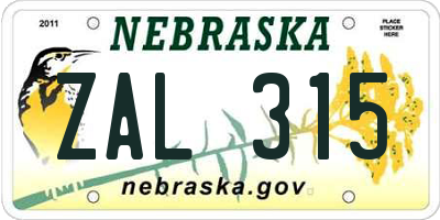 NE license plate ZAL315