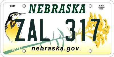 NE license plate ZAL317