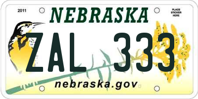 NE license plate ZAL333