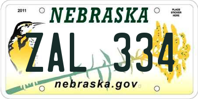 NE license plate ZAL334