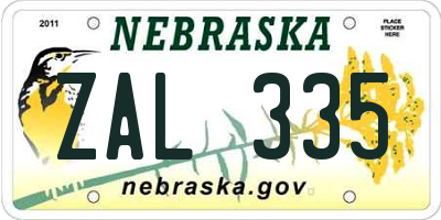 NE license plate ZAL335