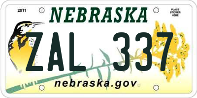NE license plate ZAL337