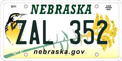 NE license plate ZAL352