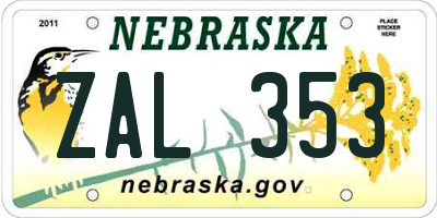 NE license plate ZAL353