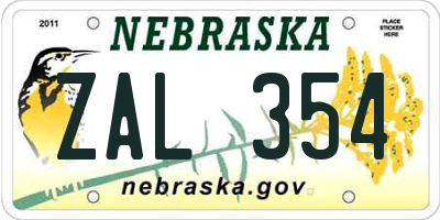 NE license plate ZAL354