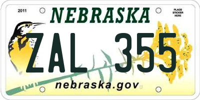 NE license plate ZAL355