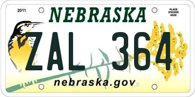 NE license plate ZAL364