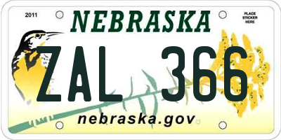 NE license plate ZAL366