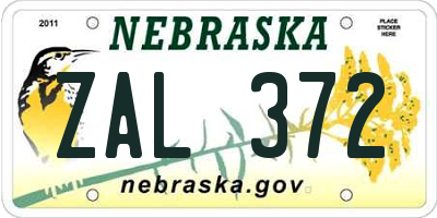 NE license plate ZAL372