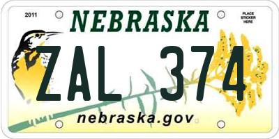 NE license plate ZAL374