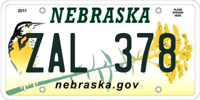NE license plate ZAL378