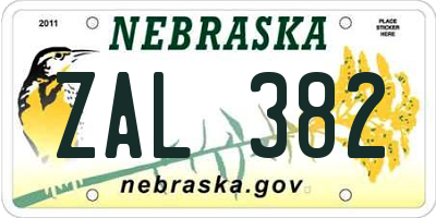 NE license plate ZAL382