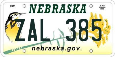 NE license plate ZAL385