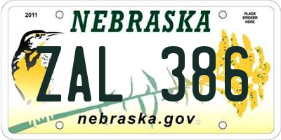 NE license plate ZAL386