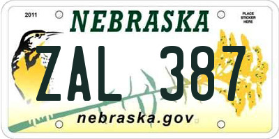 NE license plate ZAL387
