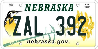 NE license plate ZAL392
